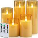 Homemory Amber Flickering Flameless Candles, Battery Operated Acrylic LED Pillar Candles with Remote Control and Timer, Fall Candles, Set of 5