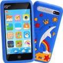 Kids Toys Smart Phone, 3.97" Touchscreen, Dual Camera with Stickers, 220+ Educational Puzzle Games, Toddler Learning Toys with Parental Control, Birthday Gifts for Kids Age 3-12 (Black & Blue)