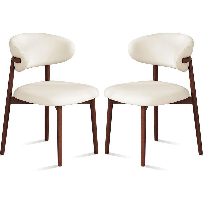 Mifoci 2 Set Leather Dining Chairs, Modern Upholstered Kitchen Chairs with Cushion and Metal Leg, Farmhouse Mid Century Open Back and Padded Seat Chair for Home Living Room (Walnut Color Leg)