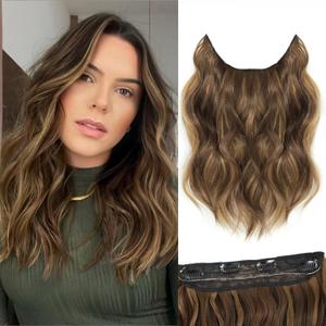 Halo Hair Extensions 12 Inch Invisible Wire Hair Extensions Adjustable Long Wavy Hairpiece Synthetic Upgrade 4 Secure Clips in Hairpieces 12 Inch,Medium Brown Mixed Golden Brown