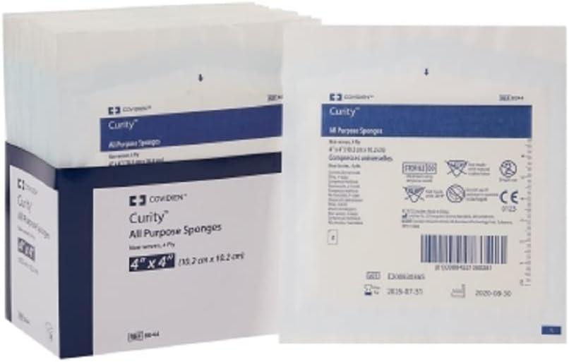 Covidien Curity Non-Woven All-Purpose Sponge, Sterile, 4" x 4", Sleeve of 50 Sponges (25 Packs with 2 Per Pack)
