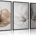 Abstract Floral Wall Art: Minimalist Gold Line Petal Poster Wall Decor, Modern Neutral Botanical Picture Canvas Print Artwork for Living Room, Bedroom, Entryway Home Decoration 12x16in Beige Gray Gold