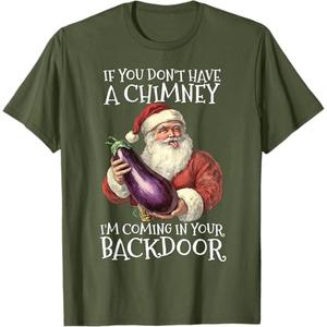 Sexual Innuendo Santa Rude Christmas T-Shirt Green XL