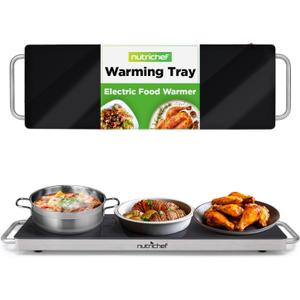NutriChef Portable Electric Food Hot Plate-Stainless Steel Warming Tray&Dish Warmer with Black Glass Top-Keep Food Warm for Buffets,Restaurants,Parties&Home Dinners-22' x 6'-Heats up to 203F