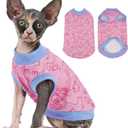 Large Sphynx Hairless Cat Clothes with Dinosaur Print, Pullover Kitten T-Shirts Vest, Sleeveless Bodysuit Cat Pajamas Jumpsuit, Breathable Daily Wear Clothes for Cats, Large