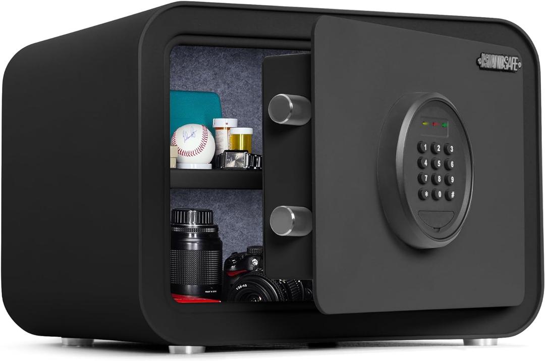 Digital Safe Box, 1.0 Cu.ft Heavy Duty Solid Steel Home Safe with Keypad, Small Personal Security Lock Box for Money, Jewelry, Anti-Theft Money Box for Hotel, Dorm, Office (Black)