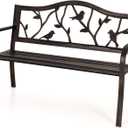MFSTUDIO 50" Outdoor Garden Bench, Patio Metal Frame Park Bench with Bird Pattern Backrest for Porch, Lawn, Deck(Bronze)