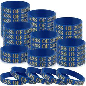 WinnerWhy 50 Pcs Class of 2026 Wristbands Graduation Bracelets 2026 Prom Silicone Grad Wristbands Celebrating Rubber Bracelets Graduation Gift for Even Party Favors Supply(Blue)