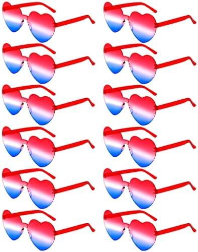 LYMOJOR 12 Pack Independence Day Red and Blue Star/Heart Sunglasses 4th of July Party Sunglasses Patriotic Glasses