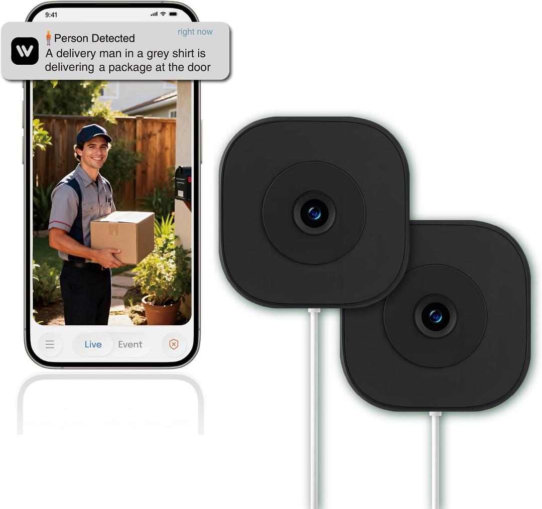 2K Window Camera, 2.4G WiFi, Window Security Camera for Home, Full Color Night Vision, AI Person/Vehicle/Pet Detection, 911 Emergency, US Based Cloud, 24/7 Recording, Easy & Quick Install