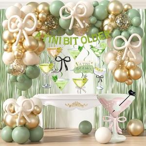 Martini Bow Birthday Party Decorations, Green Pink A Tini Bit Older Banner Hanging Swirls, Martini Glass Balloon Foil Curtain Balloon Arch for Girls Women Trendy Martini Bar Bachelorette Bridal Shower
