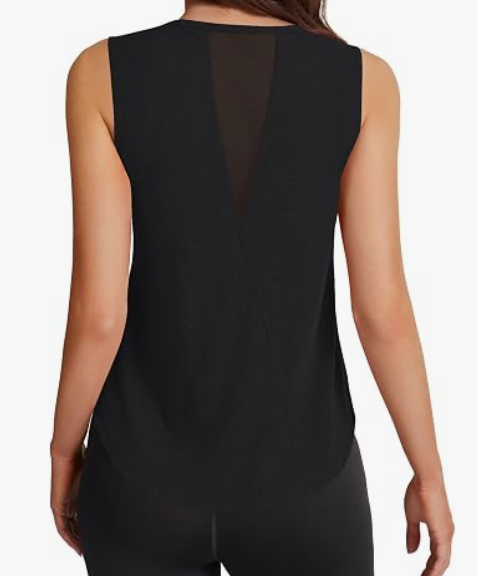 Rooscier Women's Mesh Sheer Round Neck Sleeveless Loose Workout Gym Shirt Tops, XL