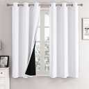 ChrisDowa White 100% Blackout Curtains for Bedroom with Black Liner, 2 Thick Layers Total Blackout Thermal Insulated Grommet Window Curtains 2 Panels Set (Pure White, 42 x 63 Inch)
