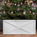 Christmas Tree Collar Box, 22" L White Wooden Tree Collar, Christmas Tree Stand Cover, Tree Skirt Box for Below 8ft Christmas Tree Decoration