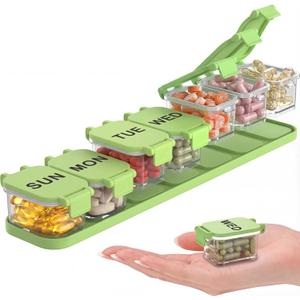 Extra Large Weekly Pill Organizer - Waterproof 7-Day Pill Box, Portable Vitamin & Supplement Case, Easy to Open Design, Ideal for Travel a nd Daily Medication Management (Green)