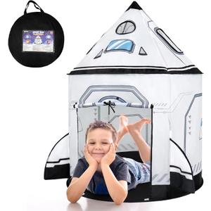 2025 New Rocket Ship Space Kids Play Tent, Pop up Play Tent for Kids, Indoor & Outdoor Spaceship Playhouse Set for 1 2 3 Year Old Birthday Gift