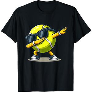 Dabbing Tennis Ball Shirt Funny Boys Men Women Sports Player T-Shirt (Black, XL)