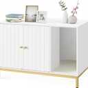 Feandrea Cat Litter Box Enclosure, Hidden Litter Box Furniture with Scratch Pad, Front Entry, Double Cabinet Doors, Modern Style, 31.5" Cat House Washroom Side End Table, White and Gold