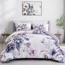 Drucon Floral Comforter Set King Size 3 Piece Purple Floral Bed in a Bag, Soft Microfiber Bedding Set for All Season (Purple, 104"x90")