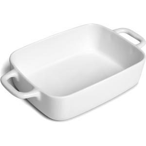 Small Baking Dish, Rectangular Baking Pan with Handles, White Porcelain Casserole Dish for 1 or 2 Person, 6.5x5x1.5in