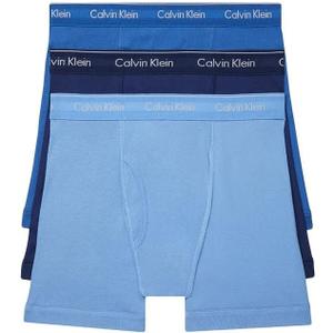 Calvin Klein Mens Cotton Classics 3-Pack Boxer Brief (Large, Medieval Blue, Minnow, Blue Bay)