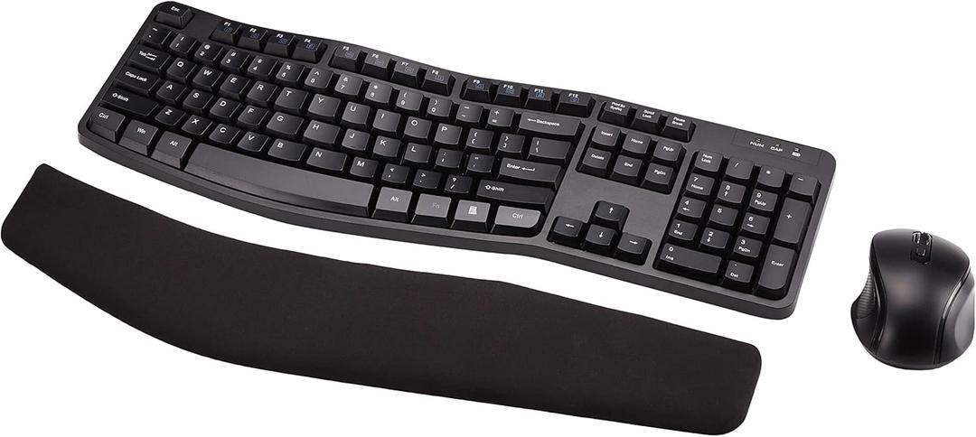Amazon Basics Ergonomic Wireless Keyboard and Mouse Combo with Wrist Rest, Plug and Play, 2.4 GHz USB, Easy to Use, Black