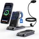 Wireless Charger for Apple, Magnetic 3 in 1 Charging Station with Clock, Foldable Travel Wireless Charging Stand for iPhone 17/17 Pro/17 Pro Max/16, Watch Charger for iWatch 10/Ultra/AirPods 4 (Grey)