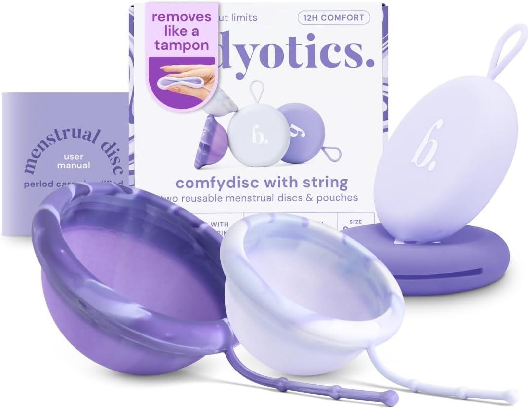 Comfydisc: 2X (S & L) Reusable Menstrual Discs with Pull-Off String for Easy Insertion & Removal, 12-Hour Leak-Proof Protection, Body-Safe Silicone & Includes Carrying Pouches