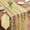 8 Pcs Yellow Daisy Table Runner 29 X70 Inch Yellow Tulle Lace Table Cloth Florals Seasonal Sheer Dining Cover for Daisy Retro Boho Birthday Baby Shower Wedding Holiday Party Home Kitchen Decor