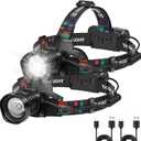 azamine Rechargeable Headlamp Super Bright 99000 Lumens, 2Pack LED Head Lamp with 3 Modes, 90 Adjustable Head Lights for Forehead, IPX6 Waterproof HeadLamps for Adults Camping Hunting Hiking