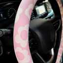 Vintage Groovy Flowers Car Leather Steering Wheel Cover - 15-inch Universal Microfiber- Soft & Breathable & Silicone Anti Slip Auto Steering Wheel Wrap for Women (Pink)