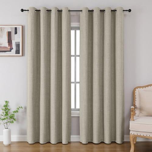 CUCRAF 100% Blackout Curtains 54 inches Length 2 Panels Set, Room Darkening Linen Textured Curtain Grommet for Bedroom Living Room, Light Blocking Thermal Insulated Drapes (52 x 54 Inch, Light Beige)