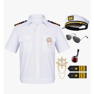 Men's Yacht Captain Sailor Costume Adult Shirt Hat Accessories Set Party Cosplay, Size XL