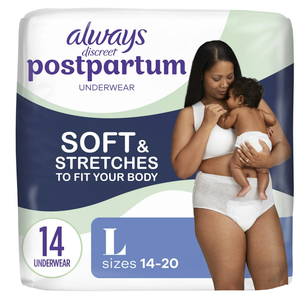 Always Discreet Postpartum and Adult Incontinence Underwear for Women, Large, Maximum Protection, 14 Count size Large
