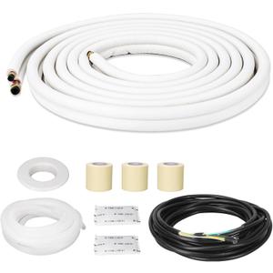 25 Ft Mini Split Line Set, 1/4" & 3/8" O.D. Twin Copper Tubing Insulated Coil Copper Pipes HVAC for Mini Split AC and Heating Equipment