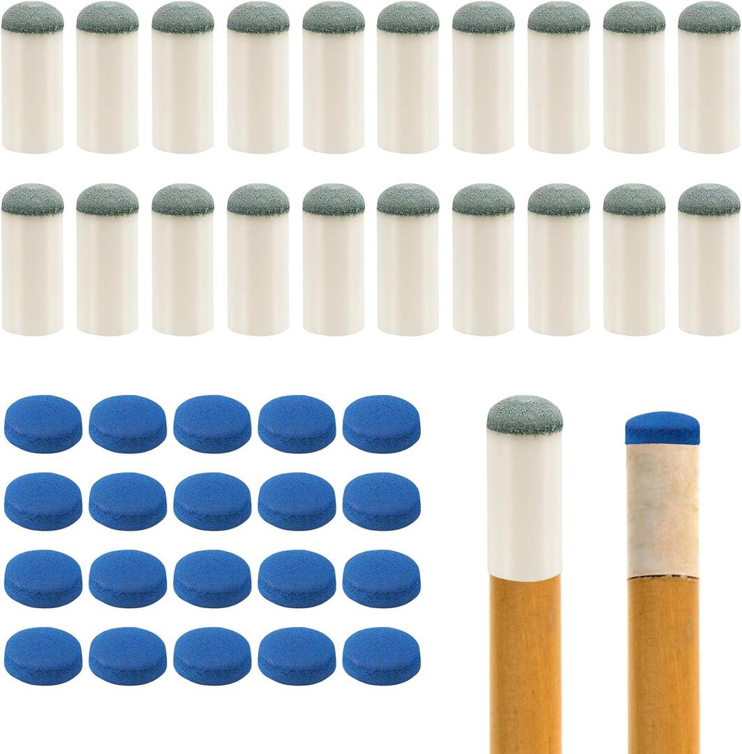 2 x XIHIRCD 20pcs Slip On Pool Cue Tips and 20 Leather Pool Cue Tips, 0.47 Inch Pool Cue Stick Tips Billiard Cue Stick Replacement Tip for Pool Cues