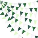 32Ft Gradient Green Banner Party Decorations Green Triangle Flag Fabric Banner Pennant Bunting Garland Streamers for Dinosaur Birthday Wedding Baby Shower Arbor Day Summer Golf Outdoor Party Decor