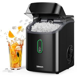 Silonn Nugget Ice Maker Countertop, Pebble Ice Maker with Soft Chewable Ice, Ready in 6 Mins, 34lbs Per Day, One-Click Operation Ice Machine with Self-Cleaning, for Home, Kitchen, Party, RV, Camping (Dark Black)