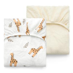 Momcozy Best Wishes Muslin Standard Fitted Crib Sheets, 52"x28", 2 Pack Soft Breathable Natural Cotton Baby Mattress Sheet, 360 Mattress Wrapping Boys Girls Neutral Toddler Bed Sheet, Bravery Giraffe