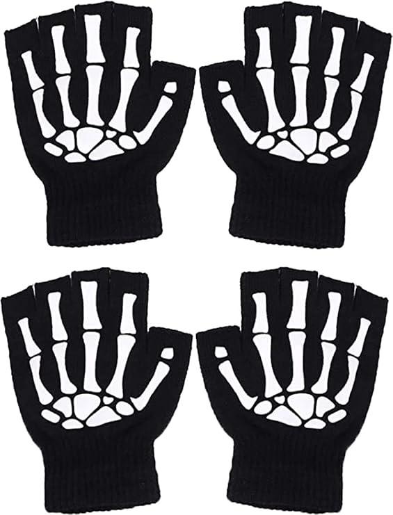 Ayhcclth Womens/Mens/Kids Full/Half Finger Skeleton Gloves Hand Warmer Knit Gloves