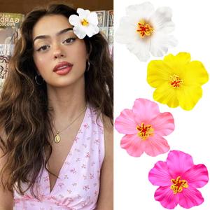 4Pcs Hawaiian Flower Hair Clips for Women,Plumeria Hibiscus Hair Clips Rose Hair Barrettes 3.5 Inch Artificial Flower Clips,Hair Accessories for Vacation Beach Party, Boho Clips for Girls Wedding (Yellow, White, Pink, Rose)