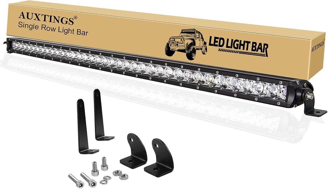 AUXTINGS 38 inch 180W Spot Single Row 14400LM Off Road LED Fog & Driving Roof Bumper Light Bars 2 Style Mounting Brackets for Off Road ATV UTV Trucks Boat,12V 24V Waterproof