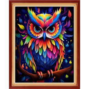 DMCVIVR Stamped Cross Stitch Kits for Beginners Adults Needlepoint Kits for Beginners Embroidery Kits for Adults Crossstitch Kit for Beginners 11CT-Colorful Owl 16x20 inch (Artdesign27)