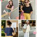 Oakgarden 4 Pack Girls Short Sleeve T Shirts Kids Casual Loose Tops Rolled Cuff Cute Basic Tees 5-14 Years Back to School
