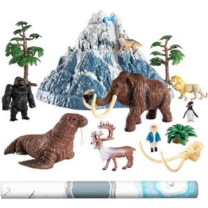 Prehistoric Animal Toys for Kids 35, Safari Animals Figurines and Snowy Volcano Toy Set with /Realistic Mammoth, Lion and Gorilla. Educational Gift 49.Gift for Toddlers Boys & Girls