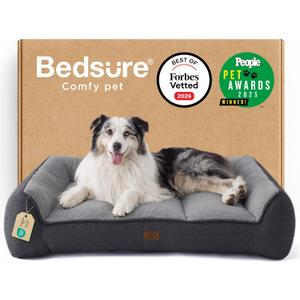 Bedsure SupportMax XL Orthopedic Dog Beds Large Sized Dog - Extra Thick Supportive Dogs Couch with Waterproof Washable Cover, Extra Large Comfort Pet Sofa with Soft Sherpa & Nonskid Bottom, Grey, 42"