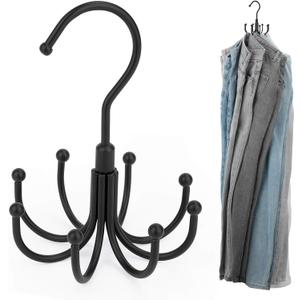 ZEDODIER 2 Pack Jean Hangers Jeans Organizer for Closet, Rotatable Sturdy 16 Hooks Jean Holder, Metal Space Saving Closet Organizers and Storage, Black