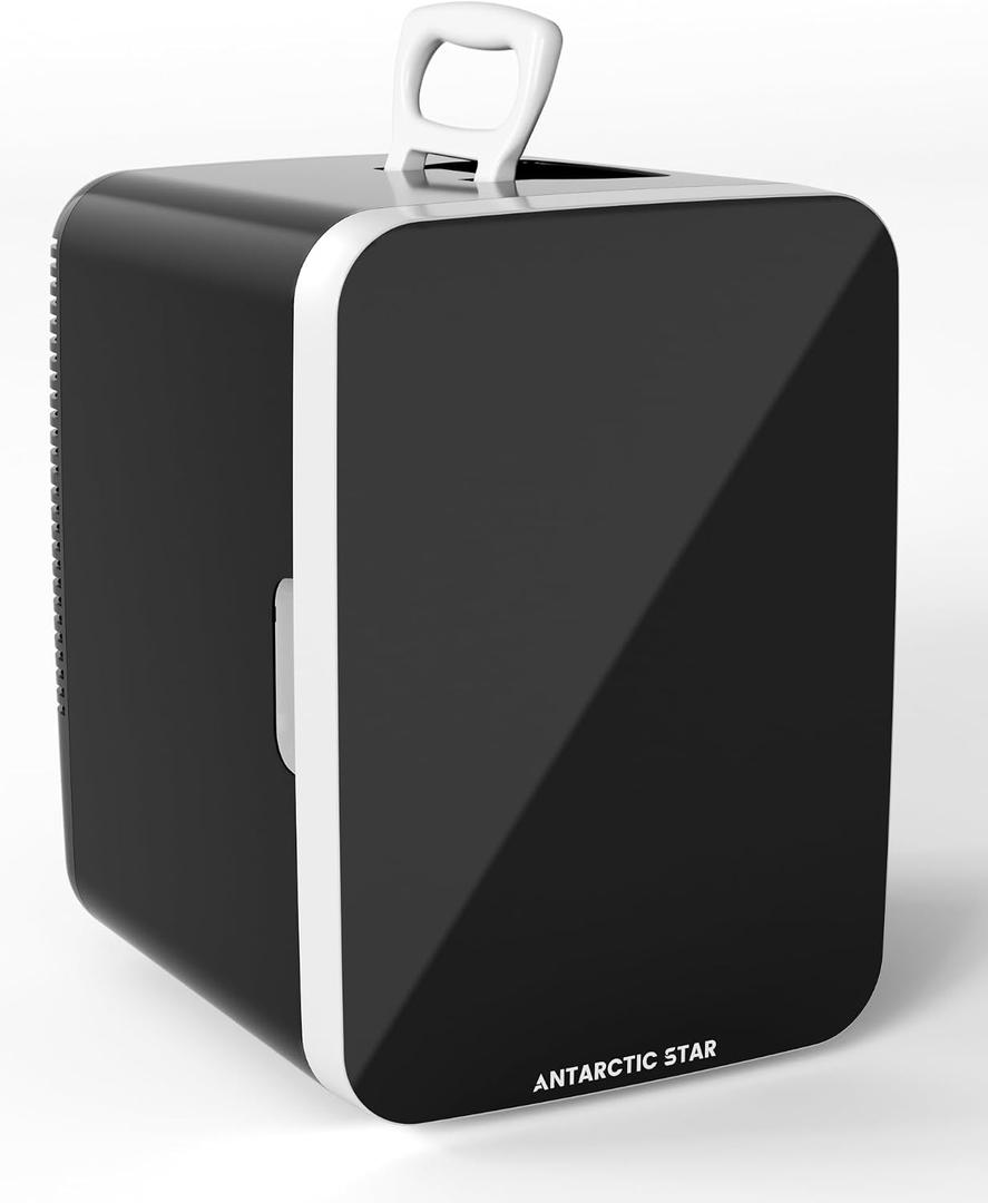 Antarctic Star Mini Personal Fridge Cooler, 10L Portable Compact Refrigerator, 2.6 Gal Small Cooler with AC/DC Adapters for Beverages, Food, Skincare, Bedroom, Office, Dorm Room, or Cabin, Black
