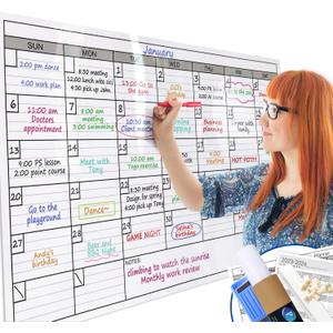Dry Erase Monthly Extra Large White board Calendar for Wall, 25" by 38", Jumbo Laminated Erasable One Month Whiteboard Calendar, Huge Oversized Blank 30-Day Poster with Lines and Squares