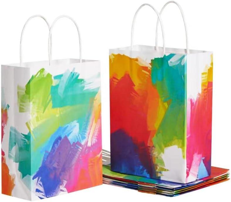 SUNCOLOR 24 Pack Small Party Favor Bags Goodie Bags for Birthday Party Gift Bags With Handle(Watercolor)
